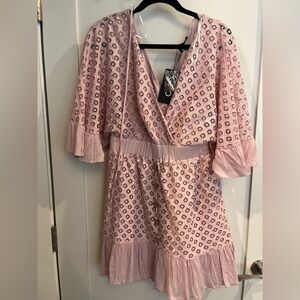 GigiO USA Pink Eyelet Bell Sleeve dress